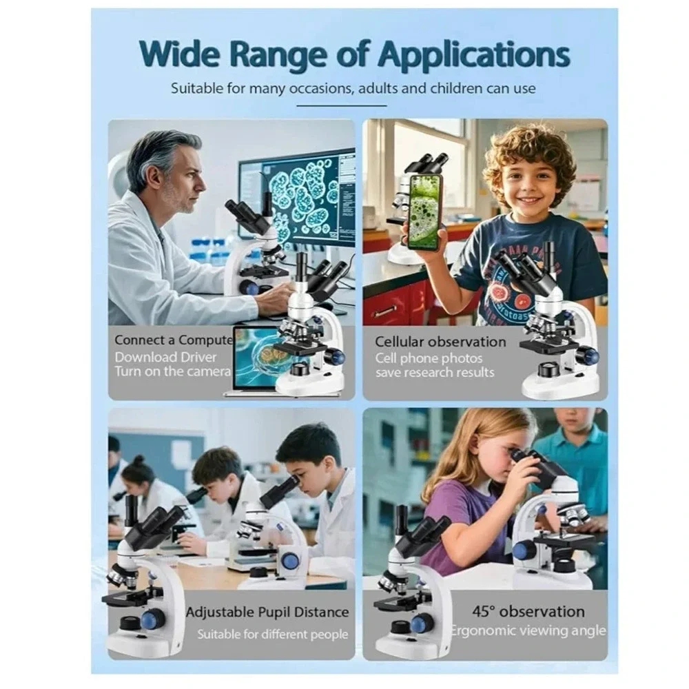 Adult‎ Trinocular Microscope WF10x and WF25x Eyepieces 40X-5000X